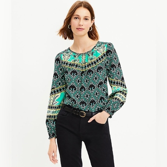 LOFT | Garden Shirred Blouse | Women Petite L - Picture 2 of 9